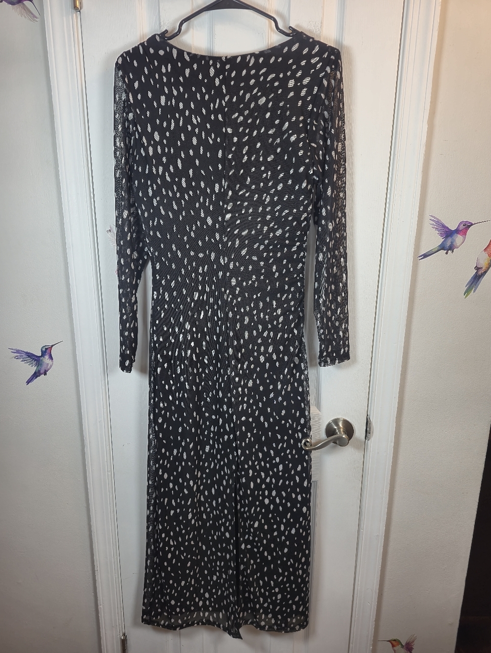 Rachel Zoe Black White Abstract Polka Dot Mesh Maxi Dress Size Medium - Picture 2 of 8